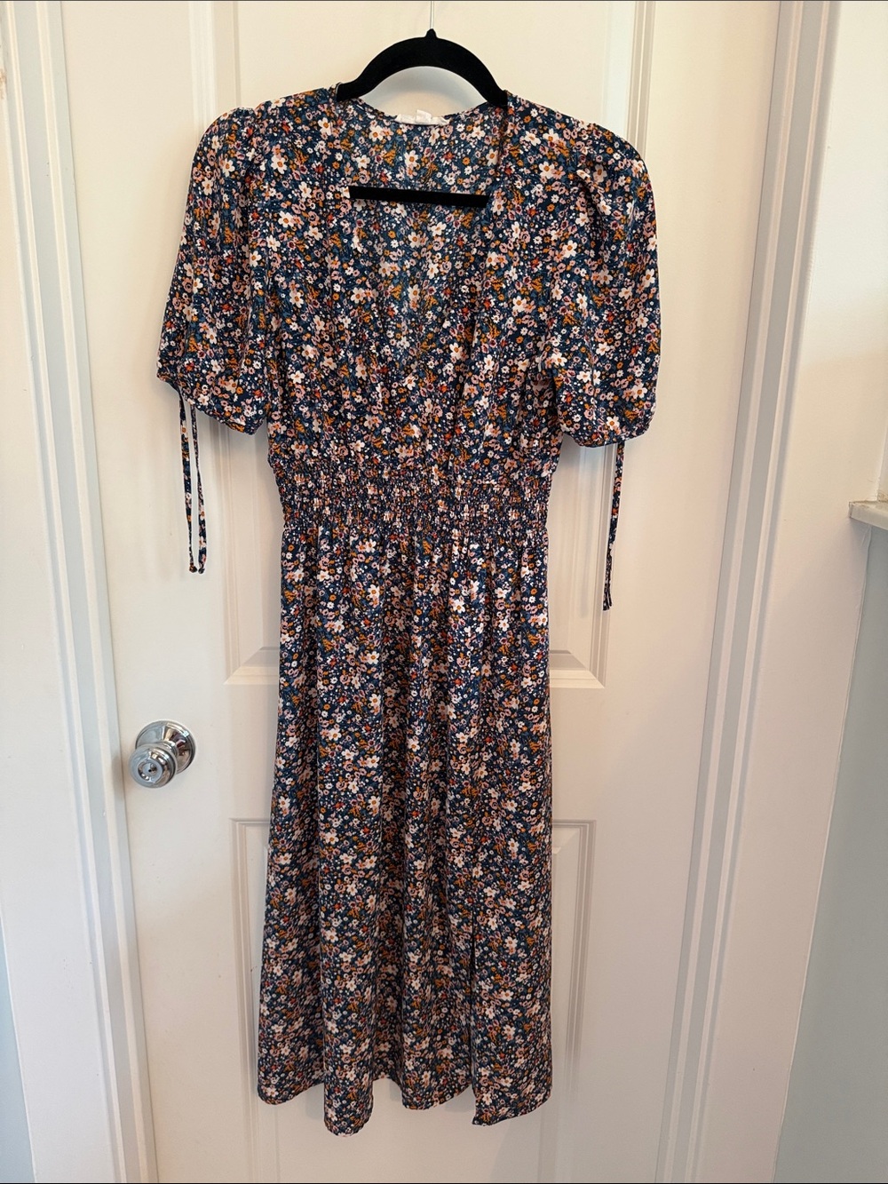 Socialite Navy Floral Midi Dress with Rust & Cream Blooms